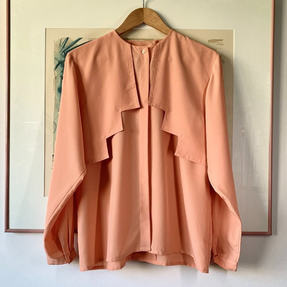 Vintage Peach Long Sleeve Blouse Western Coastal Grandma Academia Romantic Boho